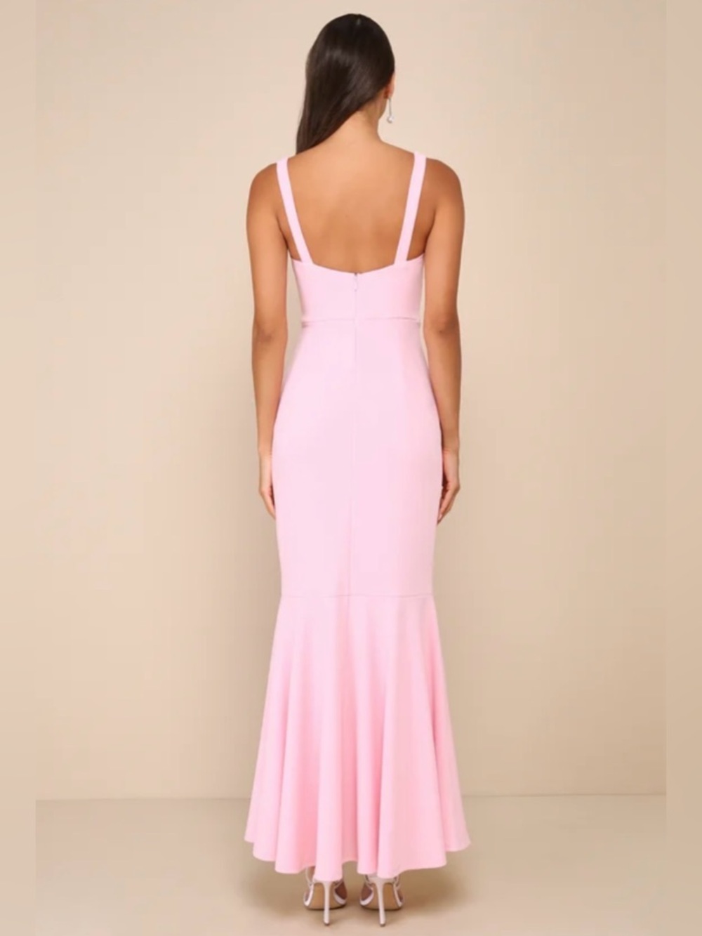 Lulus Romantic Destiny Light Pink Square Neck Trumpet Maxi Dress M NWT - Picture 3 of 6